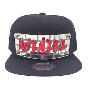 Personalized Custom Snapback Hat Six Panel Flat Bill Snap Back Hat Cap, Laser Cut Graffiti Letters, Custom Made to Order, Exclusive Creation