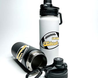 Personalized Stainless Steel Water Bottle Custom Name 18oz Vacuum-Insulated Straw or Mouth Top Football Fan Player School Team - Pittsburgh