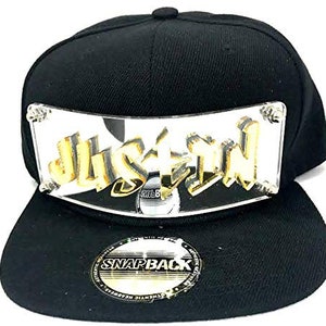 Personalized Custom Snapback Hat Six Panel Flat Bill Snap Back Hat Cap, Laser Cut Graffiti Letters, Custom Made to Order, Exclusive Creation