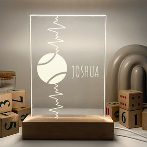 Custom Personalized LED Wood Stand Night Light Up Table Desk Lamp Boys Girls Sports Tennis Ball Player Team Fan Heartbeat Room Décor Gift
