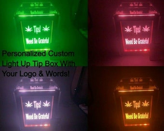 Fantastically Unique Eye Catching Tip Box Raffle Fund Raiser Donation Jar Personalized Engraved LED 16 Colors Changing With Your Custom Logo