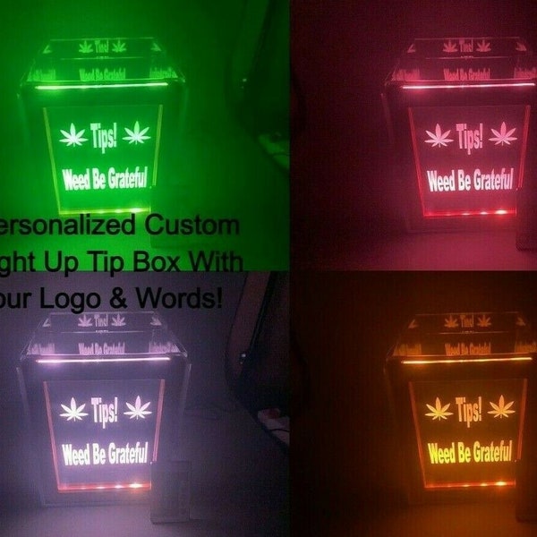 Fantastically Unique Eye Catching Tip Box Raffle Fund Raiser Donation Jar Personalized Engraved LED 16 Colors Changing With Your Custom Logo