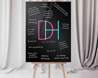 Acrylic Party Signature Sign In Boards With Logo Personalized Custom Made To Order Made in USA, Bar Bat Mitzvah Wedding Sweet 16 Quinceanera
