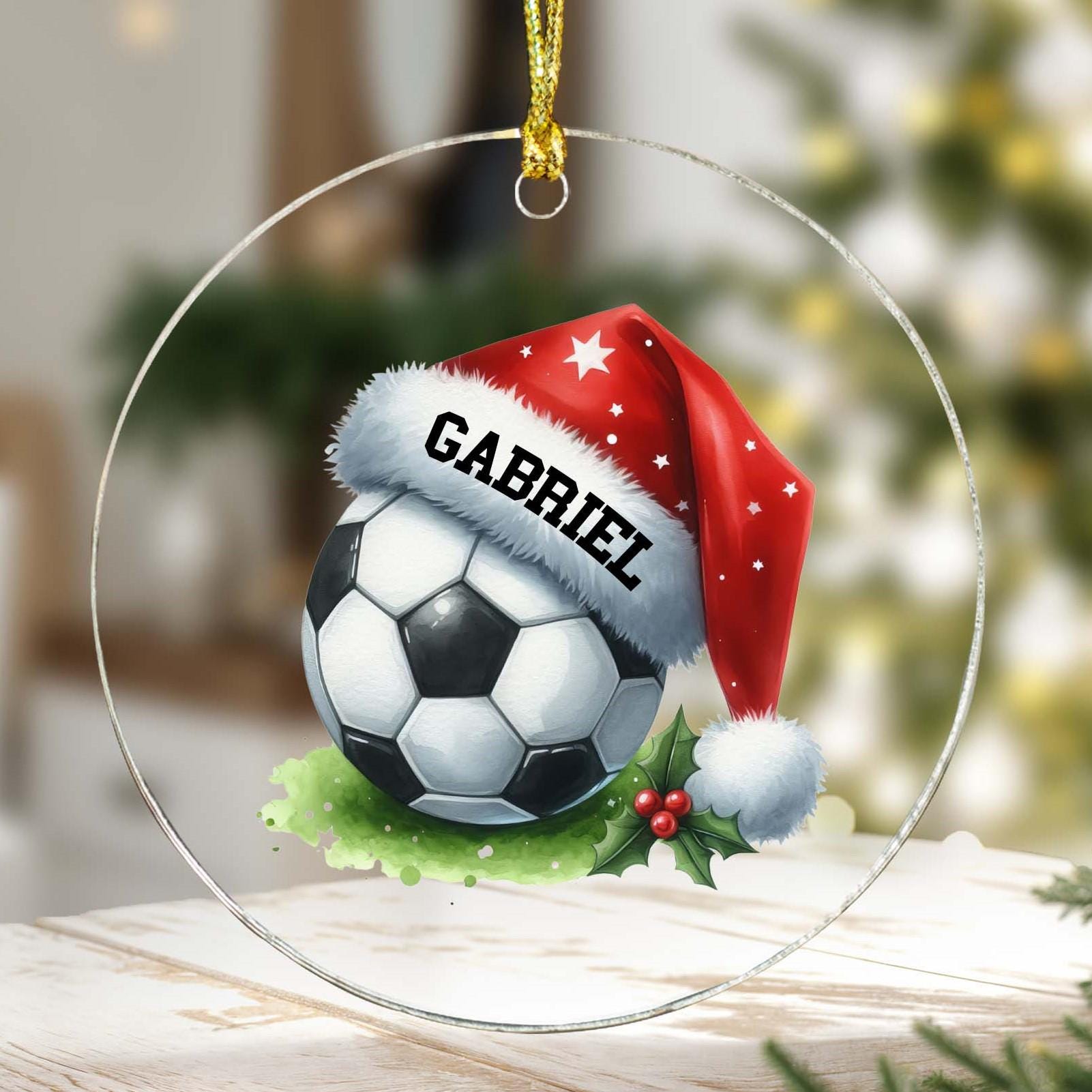 Pallone da calcio e cappello da Babbo Natale con qualsiasi nome