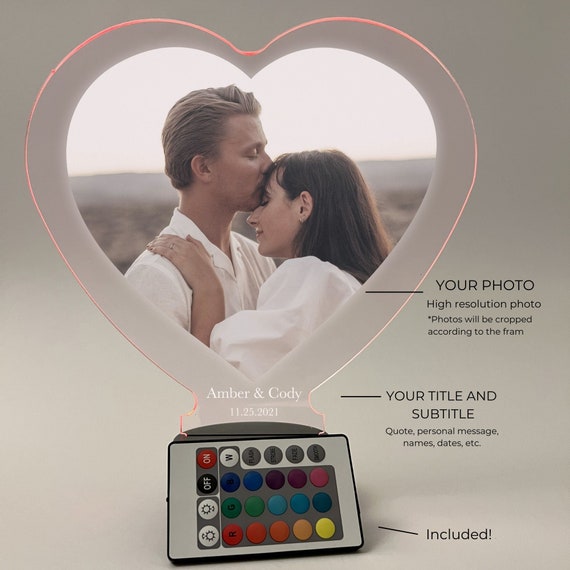 Ecavboc Personalisierter LED-Fotorahmen – Mit Individuellem Text & Foto, USB-betrieben, Als Geschenk