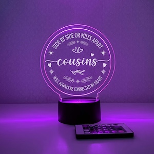 Côte à côte ou à des kilomètres l'un de l'autre, cadeau de déménagement, distance d'amitié, cadeau de Noël, cadeau d'interurbain, veilleuse LED, cadeau cousin cousin