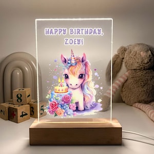 Happy Birthday Cute Colorful Unicorn Magical Princess Girls Room Decor Name Night Light LED Personalized 16 Color Options, Gift, Centerpiece