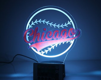 Lámpara de bola con temática deportiva para fanáticos de los deportes de béisbol americano de Chicago, luz LED nocturna, personalizada GRATIS, 16 colores con control remoto, hecha en Estados Unidos