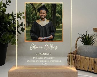 Personalized Photo Picture LED Wood Light Up Stand Plaque Custom Graduation Gift Class of 2026, Seniors Graduate High School, College Grads