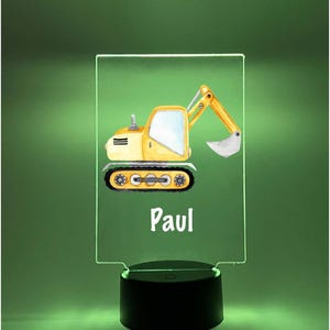 Excavator Tractor Heavy Equipment Construction Boys Night Light Up Kids Lamp 16 Colors LED | Bedroom Room Nursery Decor | Personalized Free