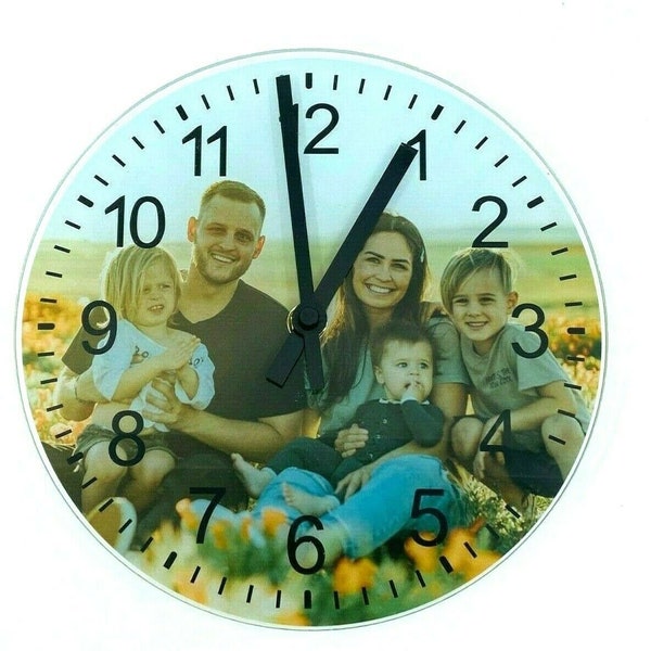 Custom Personalized UV Printed Premium Acrylic Battery Powered Quartz Movement Clock 8" -Your Favorite Picture Photo Logo or Saying Engraved