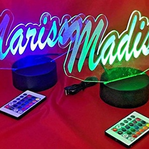 Night Light Up Table Lamp LED Personalized Engraved Create Your Own Name In Script Custom Name, It&#39;s Wow, With Remote, 16 Colors, Great Gift