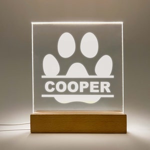 Custom Personalized Puppy Doggy Animal Wood Stand Night Light Lamp LED • Pet Owner • Pet Parent • Dogs Name Paw Print • Gift for Dog Lover