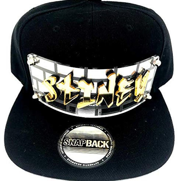 Personalized Custom Snapback Hat Six Panel Flat Bill Snap Back Hat Cap, Laser Cut Graffiti Letters, Custom Made to Order, Exclusive Creation