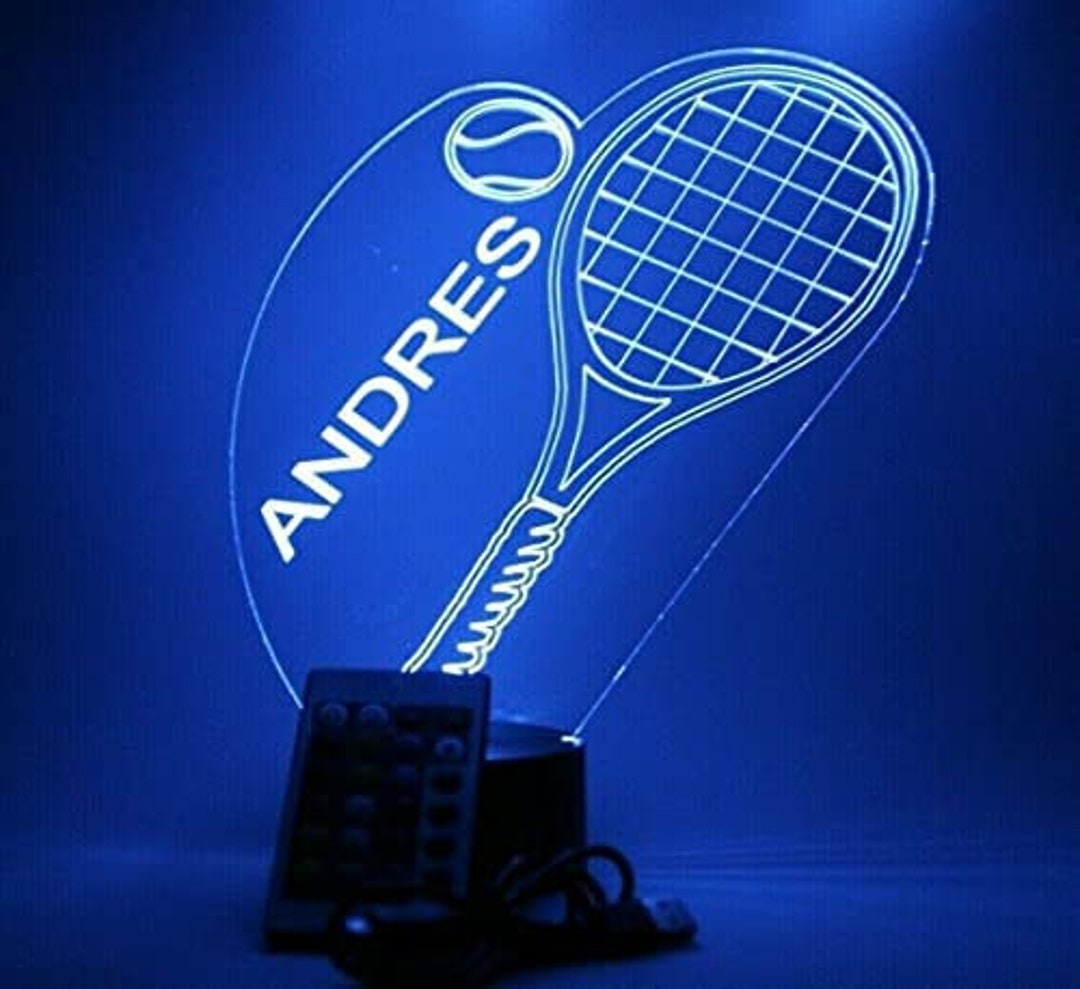 Tennis Racket Racquets and Ball Sports Night Light up Table Desk Lamp LED Personalized Free Name