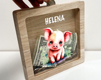 Salvadanaio personalizzato in legno naturale, salvadanaio, regalo di compleanno per bambini, salvadanaio personalizzato, regalo ideale per le vacanze - Insegna il risparmio con stile!