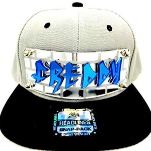 Personalized Custom Snapback Hat Six Panel Flat Bill Snap Back Hat Cap, Laser Cut Graffiti Letters, Custom Made to Order, Exclusive Creation