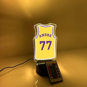 Personalized Name & Number Basketball Jersey Player Fan Team Sports Themed Night Light 16 Colors Lamp LED Room Man Cave Decor, Los Angeles