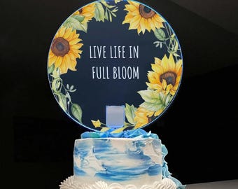 Bright Sunflowers Theme Happy Birthday Cake Topper Top Personalized Name Girls Boys Kids LED Multi Color Light Effects | Light Up The Party!
