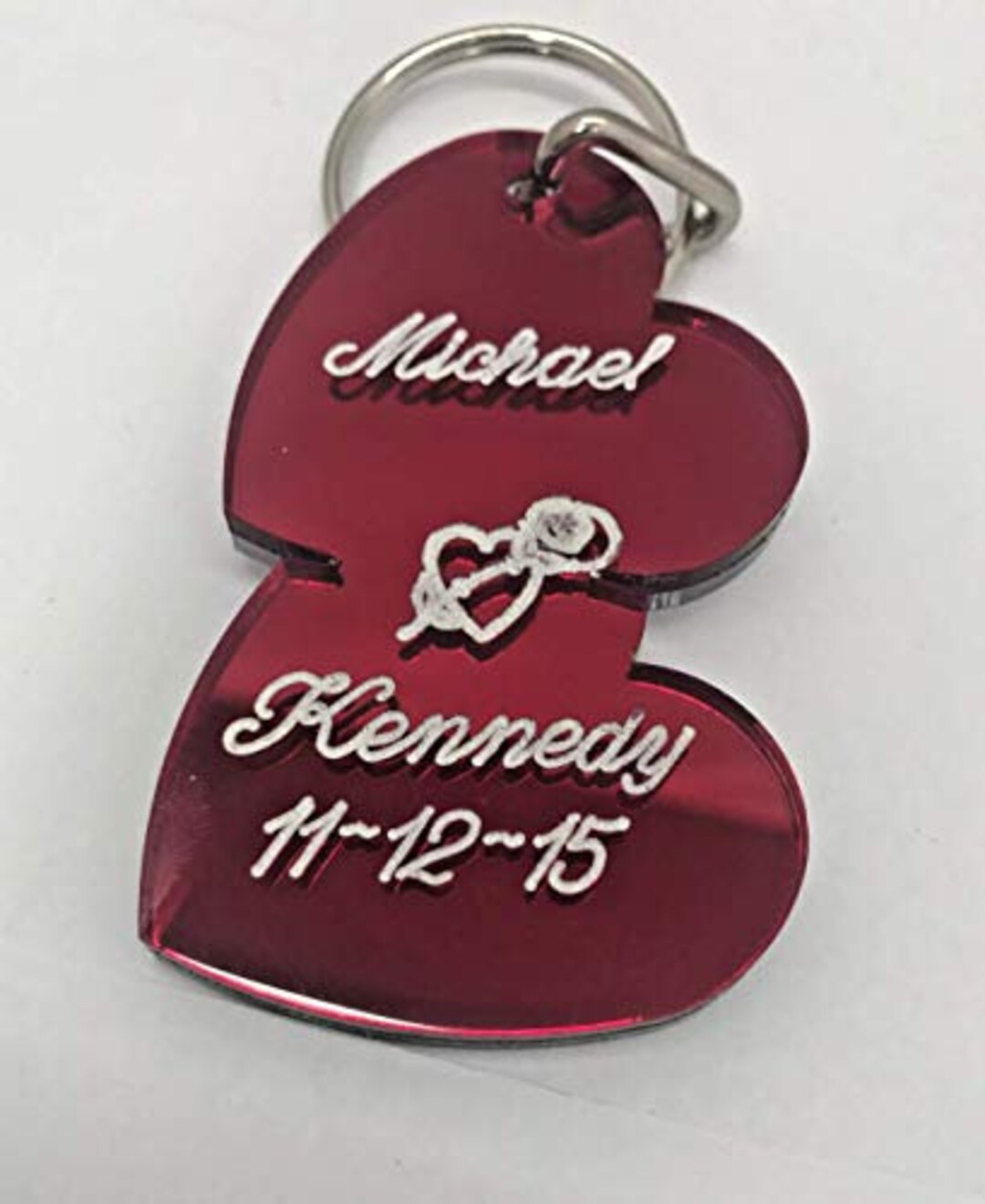 Double Hearts Couple Keychain Personalized Custom Name Free