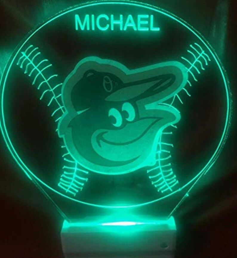 Baltimore Orioles Sports Baseball Night Light Multi Color Personalized LED Room Wall Plug-in Cool-Touch Smart Dusk to Dawn Sensor Super Cool image 3