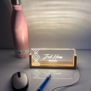 Personalized Desk Name Plate With Wooden Base, Lighted Acrylic ...