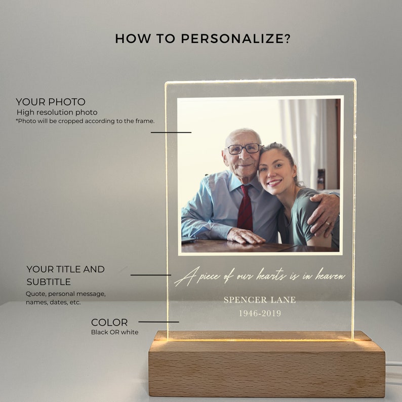 Custom Personalized Photo LED Wood Stand Room Night Light Up Table Lamp In Loving Memory Condolence Remembrance Loss Sympathy Memorial Gift image 3