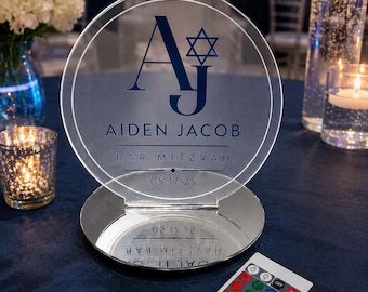 Custom Picture Light Up Table Event Party Centerpiece 10" W x 12" H With Mirror Base | Logo Photo LED Personalized 16 Colors Lights & Remote