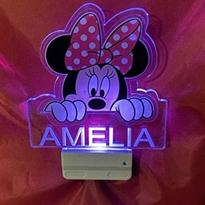 Minnie Mouse Night Light Multi Color Personalized LED Wall Plug-in Cool-Touch Smart Dusk to Dawn Sensor Childrens Bedroom Hallway Super Cool image 3