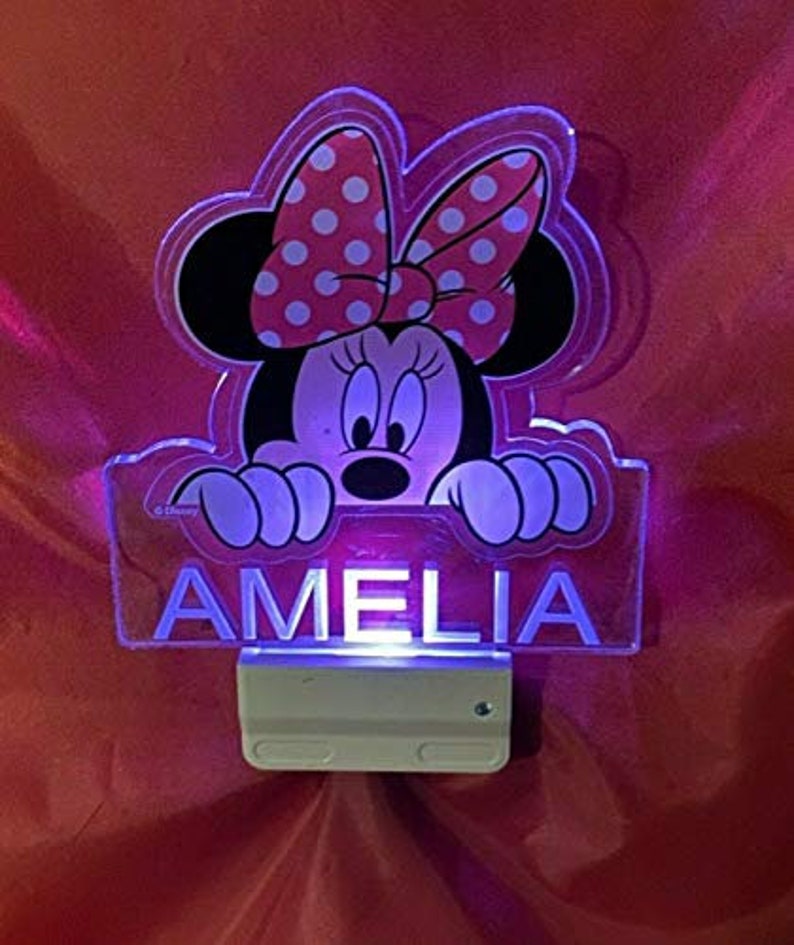 Minnie Mouse Night Light Multi Color Personalized LED Wall Plug-in Cool-Touch Smart Dusk to Dawn Sensor Childrens Bedroom Hallway Super Cool image 3