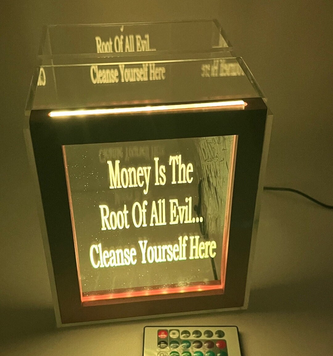 Fantastically Unique Tip Box Donation Jar Personalized FREE Engraved LED 16 Colors 7wx8.5h