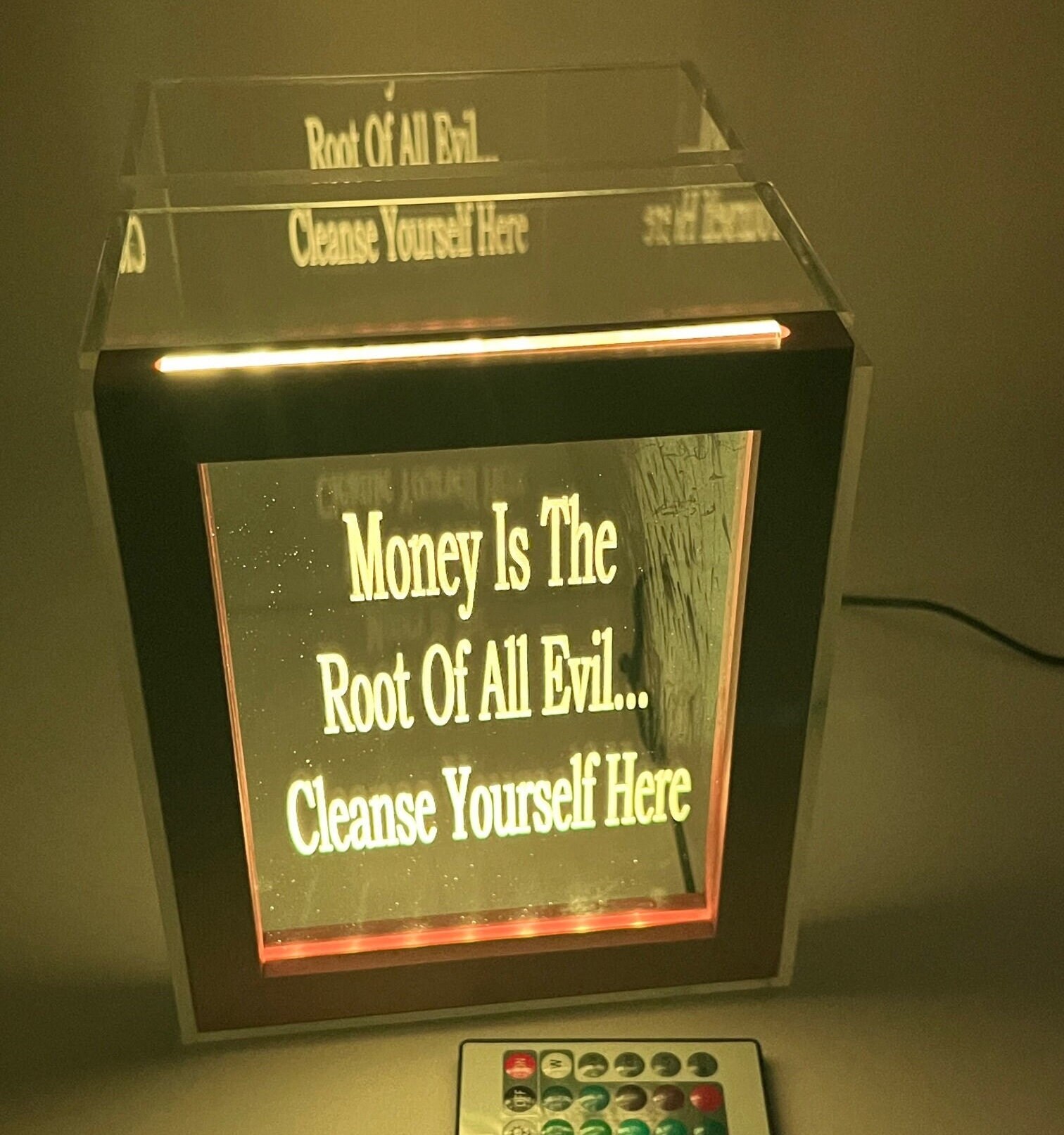 Fantastically Unique Tip Box Donation Jar Personalized FREE Engraved LED 16 Colors 7"Wx8.5"H Bartenders Performers Dj's Bands - Made in USA!