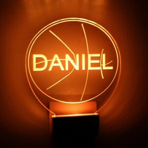 Basketball Night Light Multi Color Personalized LED Wall Plug-in Cool-Touch Smart Dusk to Dawn Sensor Children&#39;s Bedroom Hallway, Super Cool