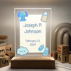 Cute Custom Personalized Name LED Wood Stand Sign Night Light Up Lamp Boys Girls New Baby Birth Stats Name Birthdate Nursery Room Decor Gift