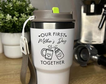 Personalized 16oz Double Wall Stainless Steel Vacuum Insulated Tumbler Coffee Cup Travel Mug 2in1 Lid Cupholder Friendly, First Mother's Day