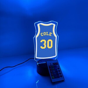 Personalized Name & Number Basketball Jersey Player Fan Team Sports Themed Night Light 16 Colors Lamp LED Room Man Cave Decor, Golden State