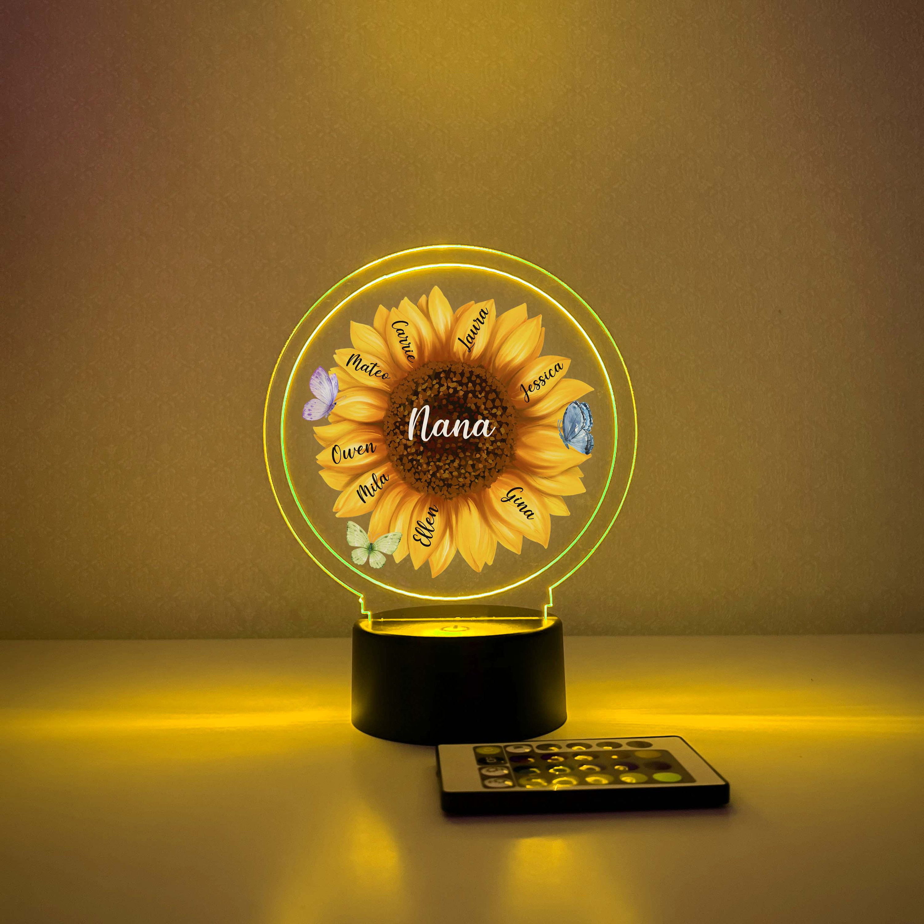 Custom 16 Colors LED Wood Stand Personalized Sunflower Blossom