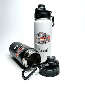 Fire Engine Firefighter Sports Water Bottle 18/32 oz Stainless Steel Insulated Flasks Personalized, Custom Water Bottle, Keeps Cold 24 Hours