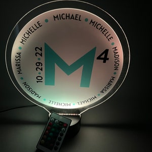 Custom Picture Light Up Table Party Centerpiece Featuring Your Logo or Photo LED & Personalized Engraved Name Lights 16 Colors With Remote