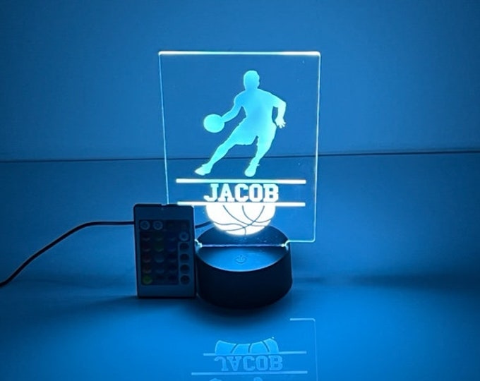 Basketball Player Personalized LED Night Light Lamp - Custom Gift for Fans, Sports Bedroom, Game Room Decor, Party Enhancer, Remote Included