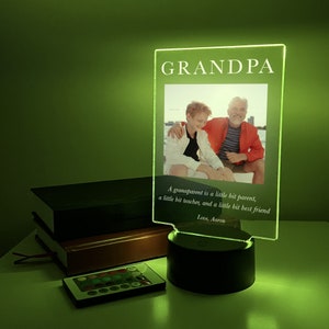 Custom Photo Your Picture LED Stand Light Up Lamp Grandpa Love You Grandfather Engraved Free Personalized Message Perfect Father&#39;s Day Gift