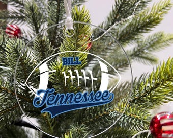 Adorno personalizado de fútbol americano, recuerdo navideño de 8,9 cm, acrílico, para colgar en el árbol de Navidad - Tennessee