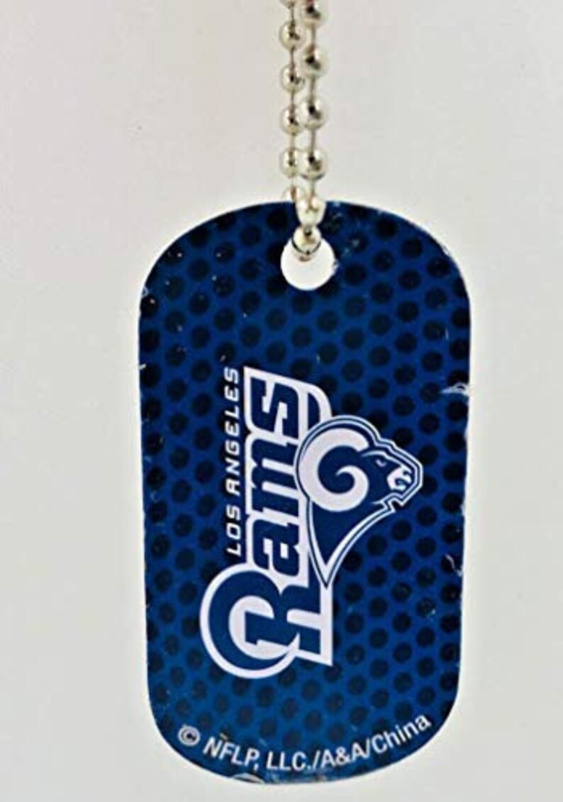 Los Angeles LA Rams Football Dog Tag Chain Personalized Custom Name Free Engraved Key Any Name Clip on Bag Backpack Luggage Tag Perfect Gift