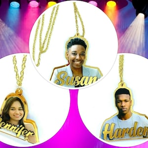 Your Custom Picture Photo Printed on Premium Clear Acrylic Necklace Pendant Personalized Free Laser Cut Name With Quality Choice Chain- WOW!