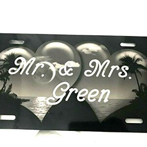 Double Hearts Palm Tree Scenic Personalized Custom License Vanity Plate Free Engrave Auto Car Tag Vehicle License Plate Designed, Great Gift