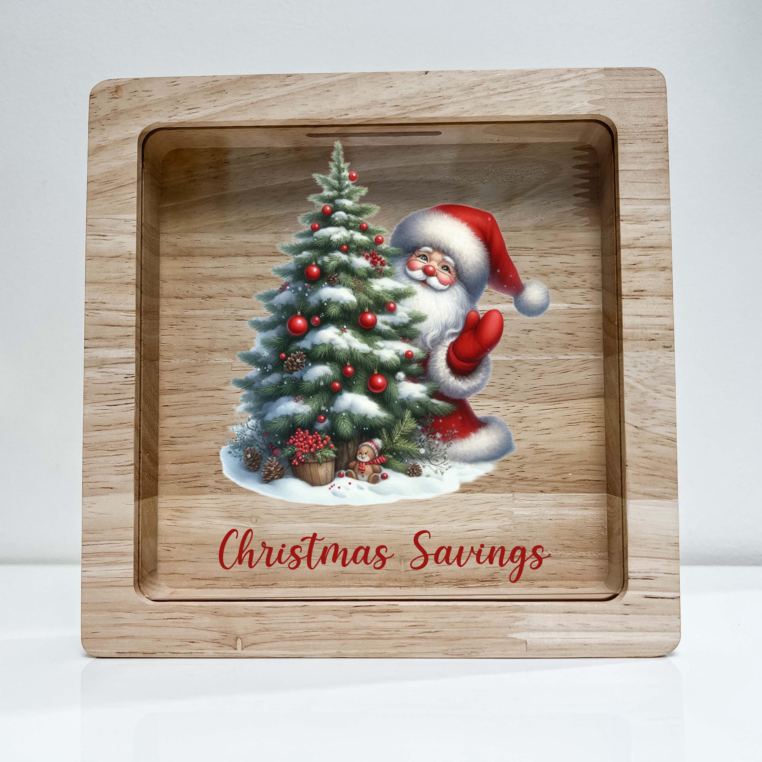 Tirelire De Noël En Bois 18x9 Cm Rouge - Décoration De Bureau Et De Vacances, Pour Cartes Et Photos