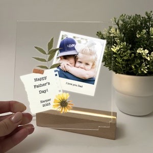 Personalized Custom Photo Picture LED Wood Stand Light Lamp Happy Fathers Day Gift from Kids, Gift for Stepdad, Gifts for Dad, Daddy Grandpa