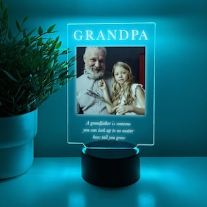 Custom Photo Your Picture LED Stand Light Up Lamp Grandpa Love You Grandfather Engraved Free Personalized Message Perfect Father&#39;s Day Gift