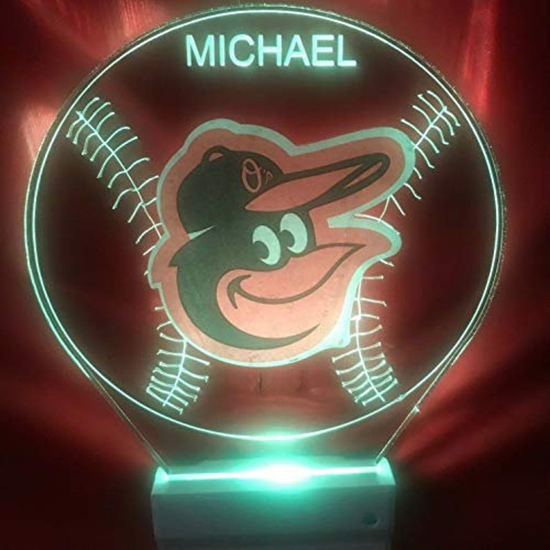 Baltimore Orioles Sports Baseball Night Light Multi Color Personalized LED Room Wall Plug-in Cool-Touch Smart Dusk to Dawn Sensor Super Cool image 9