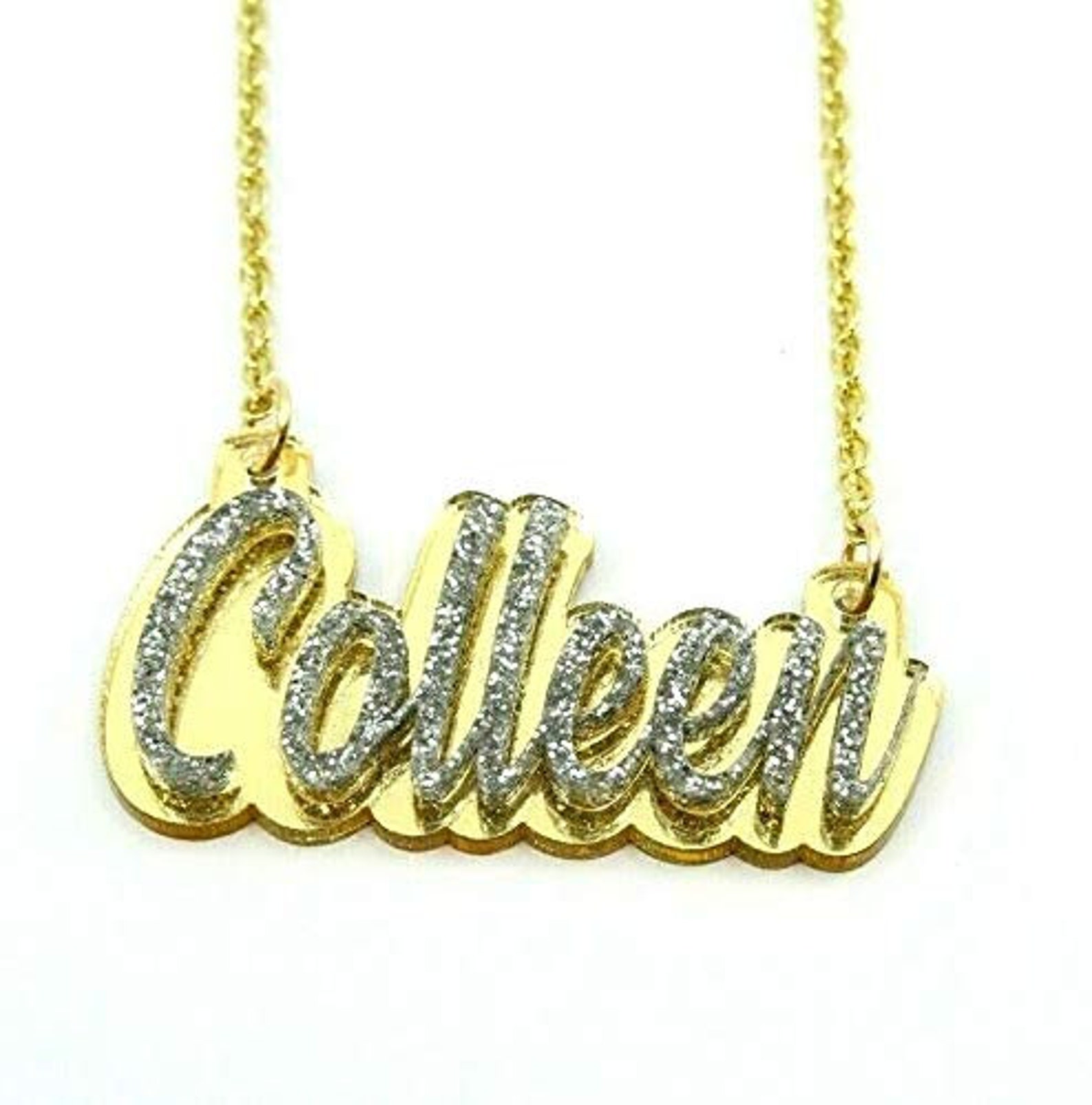 Name Necklace Plate Personalized Custom Gold Nameplate Bamboo Etsy